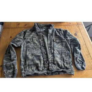 Shibuya Element Camo Denim Jacket Women's XL Trucker Style Green Khaki